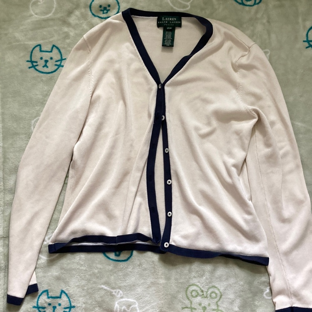 Lauren Ralph Lauren Petite Cream and Navy Cardigan